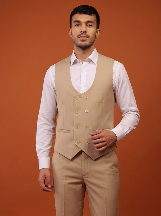 Club AK Men's Beige Three Piece Suit Set for Wedding, Party & Formal WearClub AK Men's Beige Three Piece Suit Set for Wedding, Party & Formal Wear