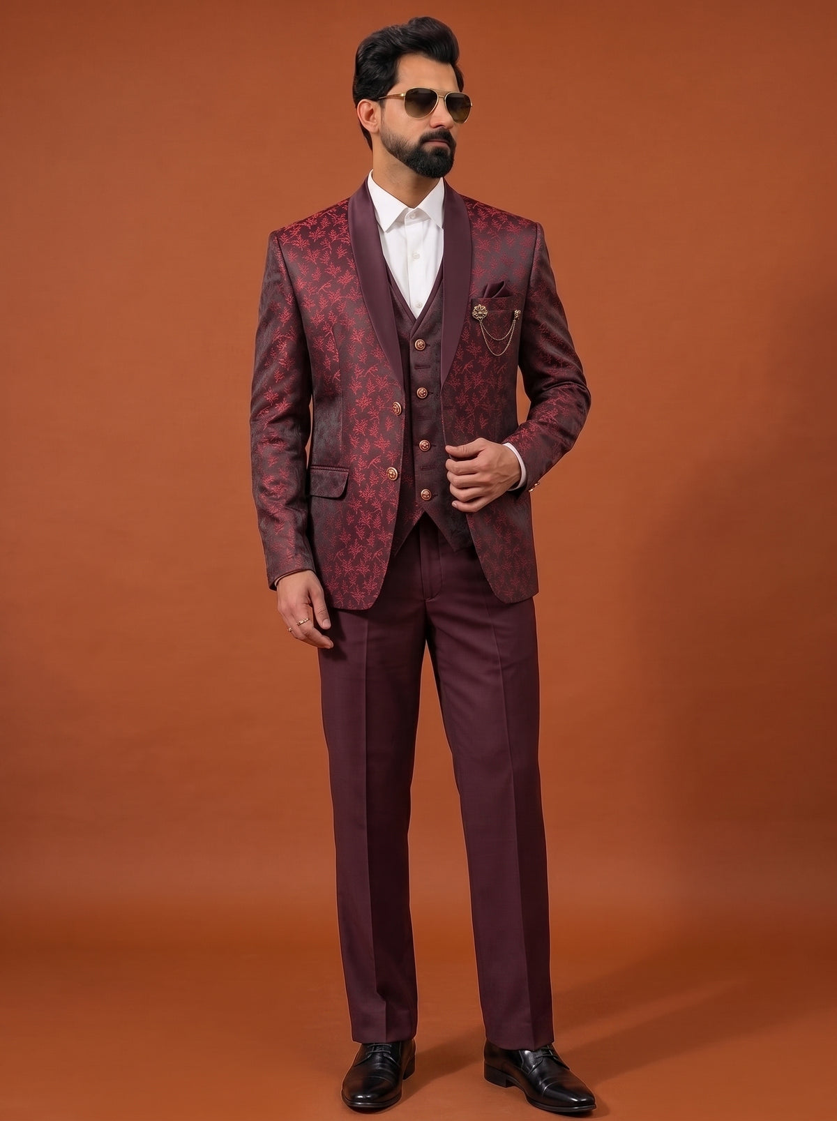Club AK Men’s Jacquard Printed Three Piece Tuxedo Suit