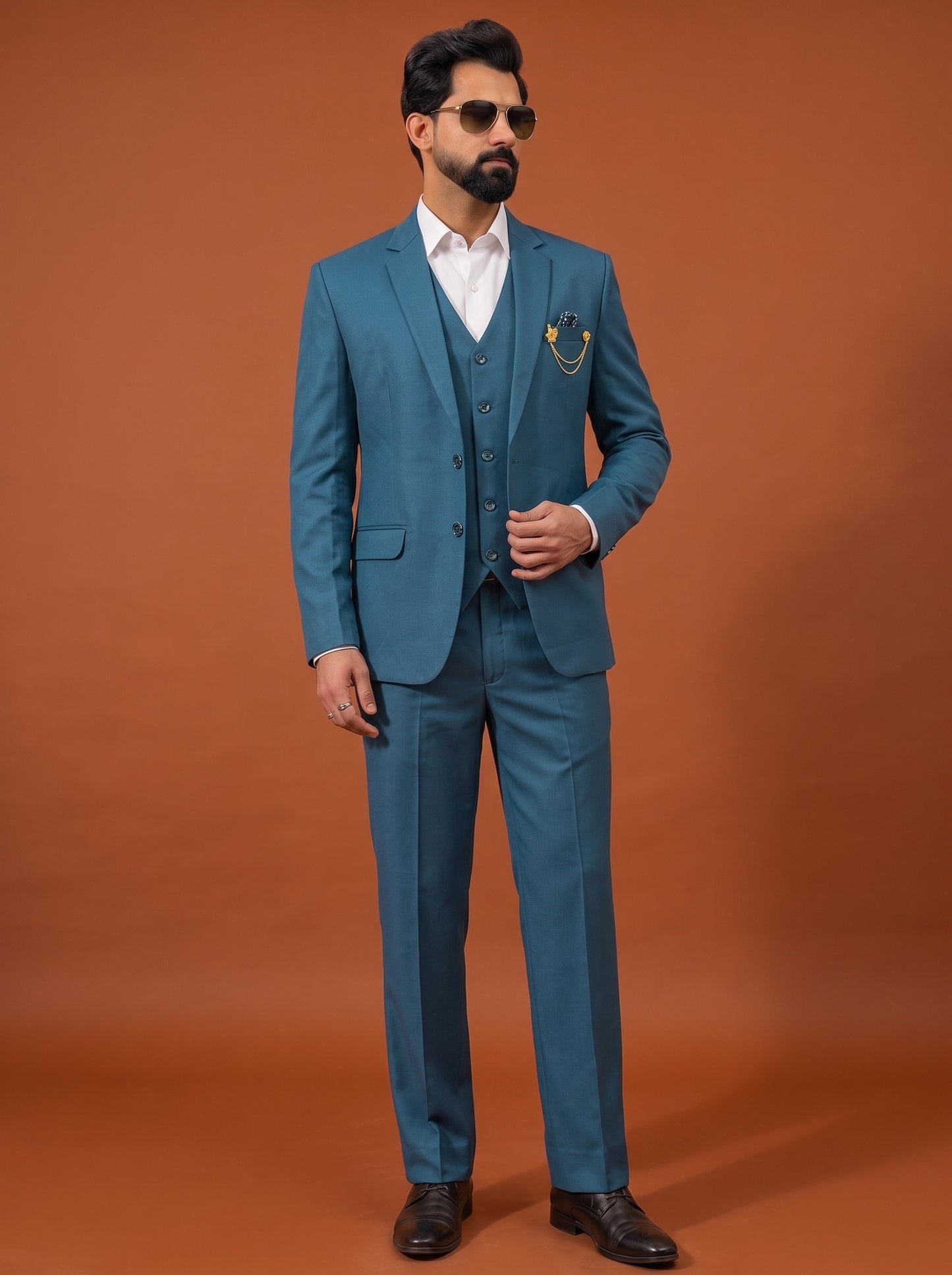 Club AK Men's Steel Blue Three Piece Suit Set for Wedding, Party & Formal Wear