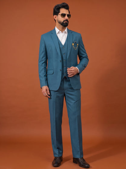 Club AK Men's Steel Blue Three Piece Suit Set for Wedding, Party & Formal Wear