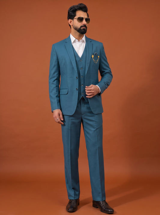 Club AK Men's Steel Blue Three Piece Suit Set for Wedding, Party & Formal Wear