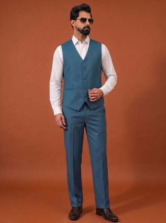 Club AK Men's Steel Blue Three Piece Suit Set for Wedding, Party & Formal Wear