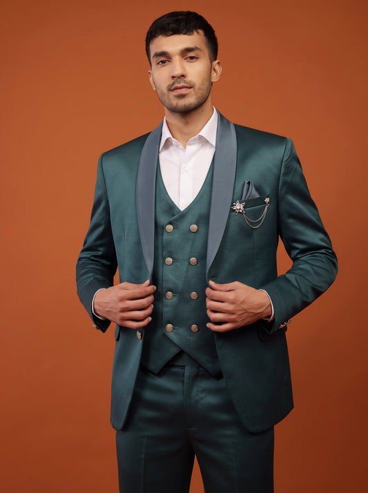 Club AK Men's Dark Teal Tuxedo Three Piece Suit Set