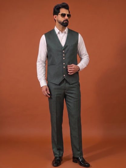 Club AK Men's Emerald Green Jacquard Three Piece Suit Set with Shawl Lapel for Wedding, Reception & Party Wear