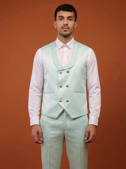 Club AK Men's Mint Green Textured Three Piece Suit Set with Shawl Lapel for Wedding, Reception & Party Wear