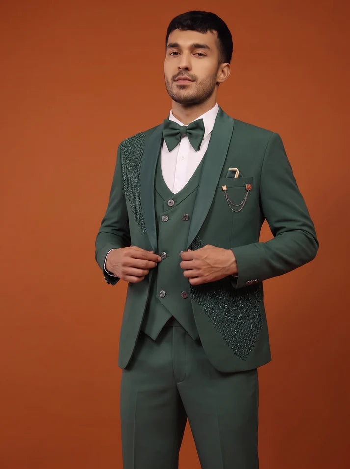 Club AK  Embroidered Tuxedo Suit for Men with Satin Shawl Lapel | Premium Groom Tuxedo
