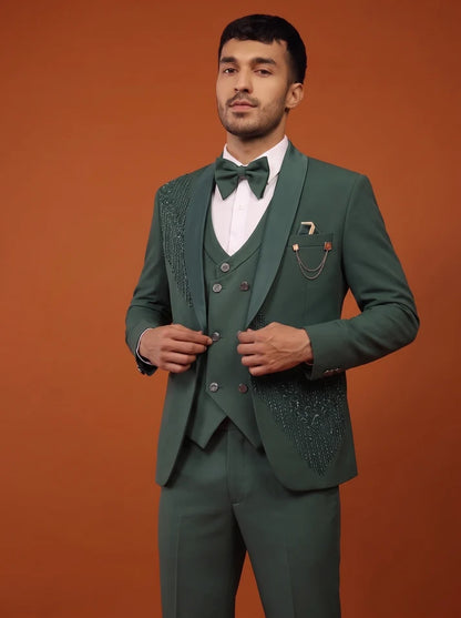 Club AK  Embroidered Tuxedo Suit for Men with Satin Shawl Lapel | Premium Groom Tuxedo