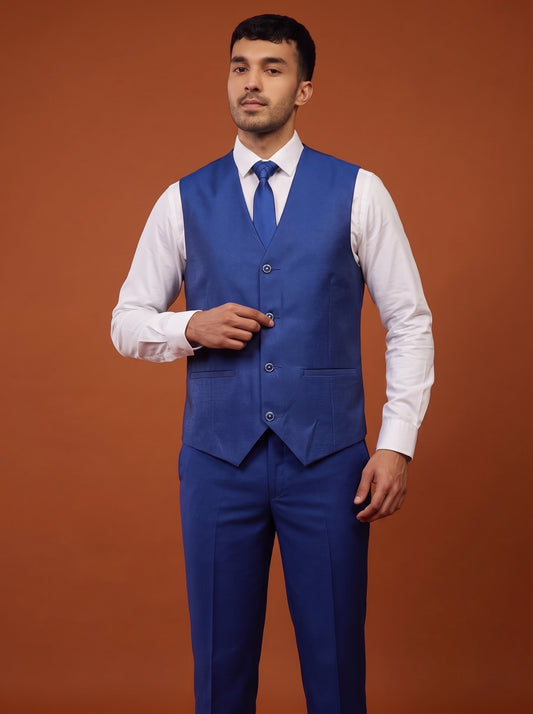 Club AK Men's Royal Blue Shiny Three Piece Suit