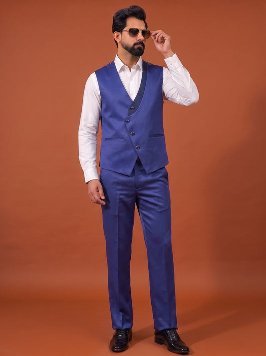 Club AK Men's Royal Blue Satin Finish Three Piece Suit