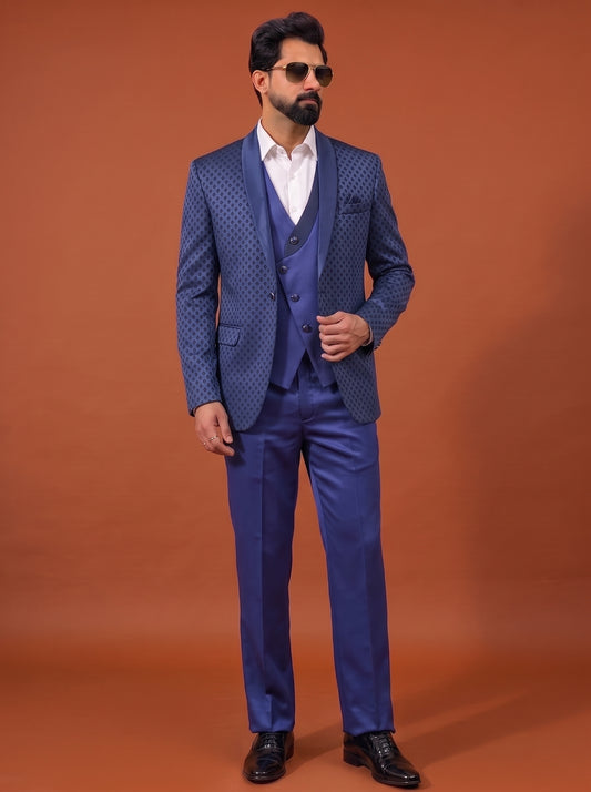 Club AK Men's Royal Blue Satin Finish Three Piece Suit