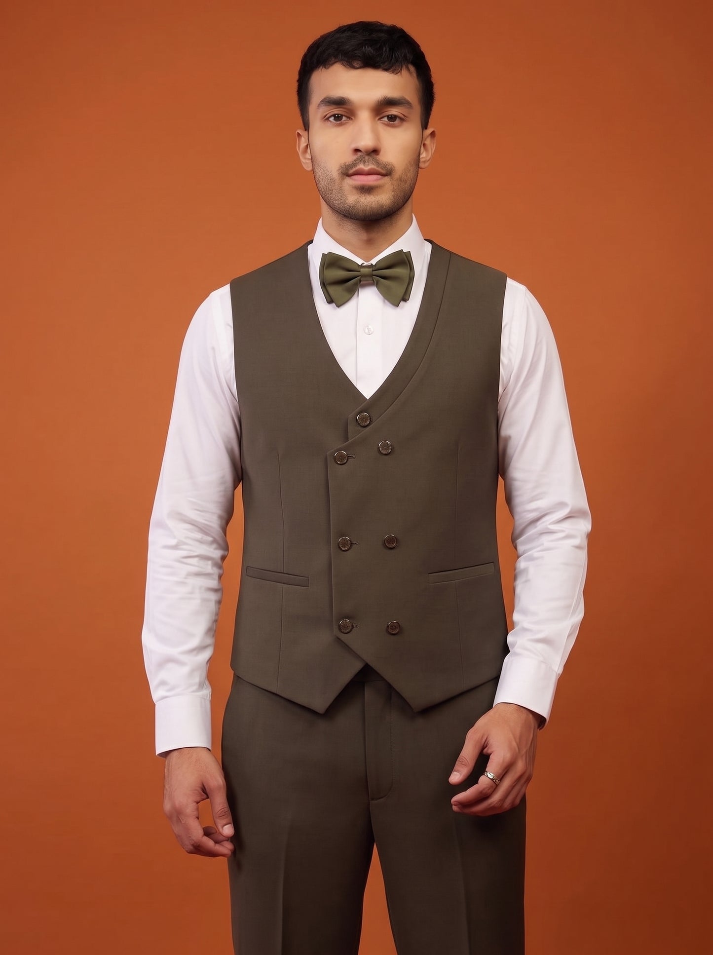 Club AK Men's Olive Green Embellished Three Piece Suit