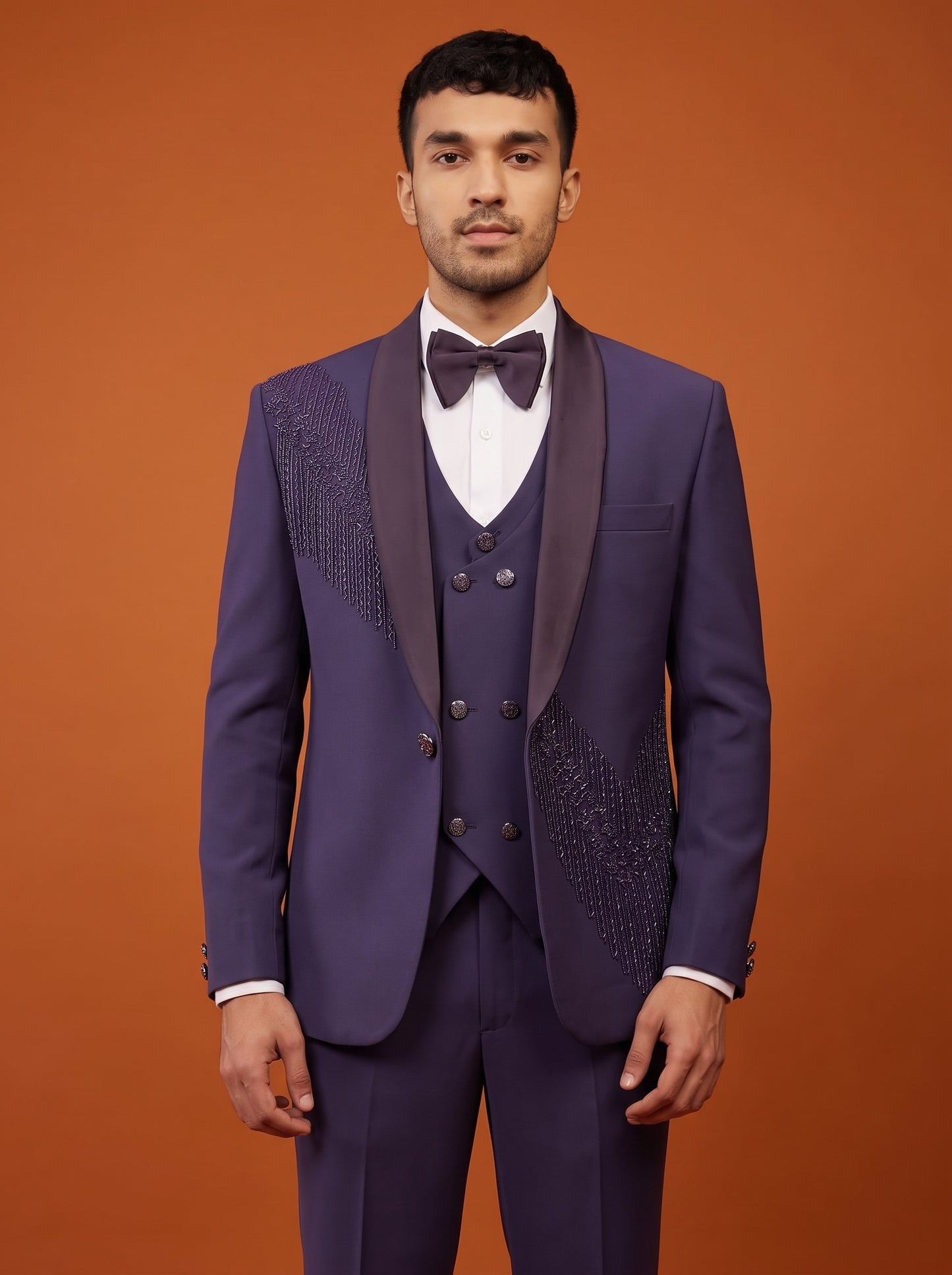 Club AK Men's Royal Purple Designer Three Piece Suit