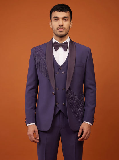 Club AK Men's Royal Purple Designer Three Piece Suit