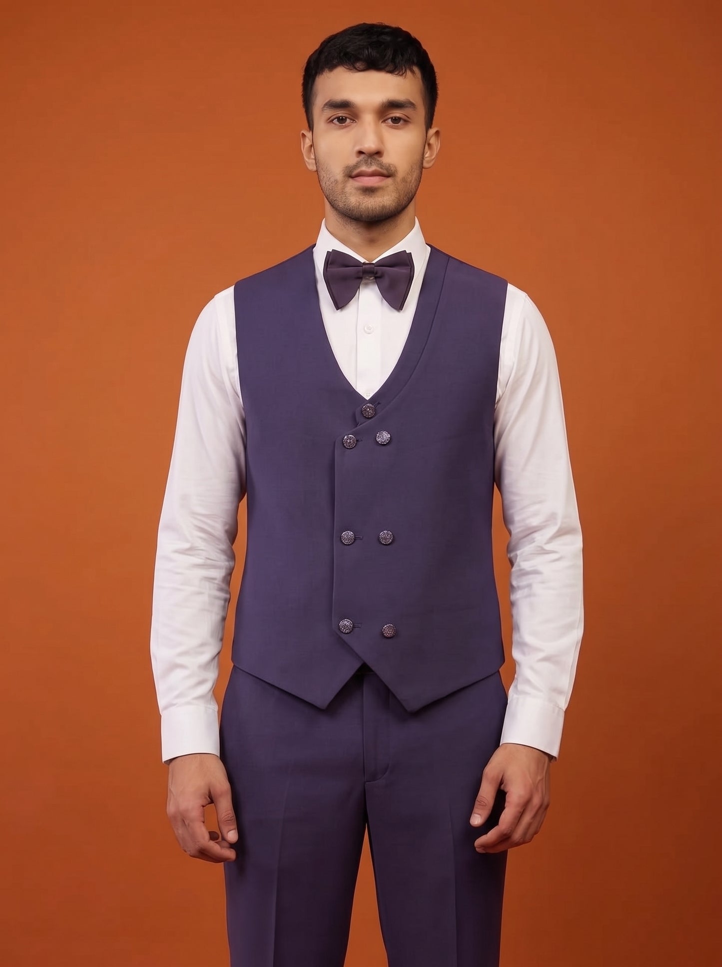 Club AK Men's Royal Purple Designer Three Piece Suit