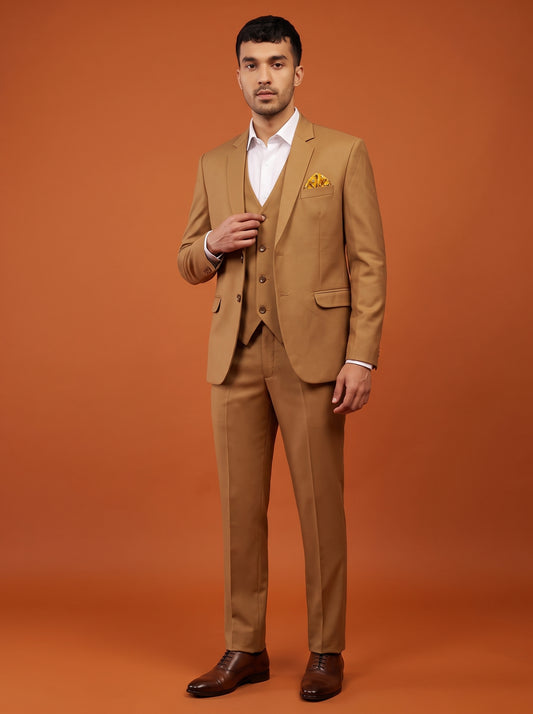 Club AK Men's Camel Brown with Classic Three Piece Suit