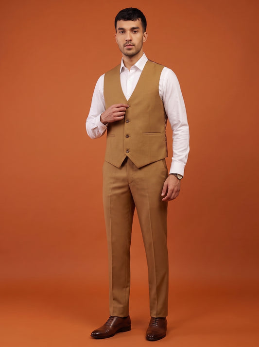 Club AK Men's Camel Brown with Classic Three Piece Suit