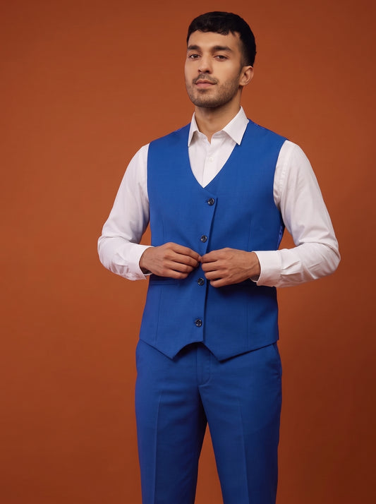 CLUB AK Luxury Tailored Royal Blue Three Piece Suit for Men
