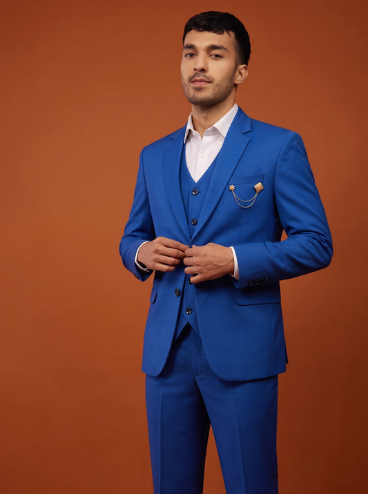 CLUB AK Luxury Tailored Royal Blue Three Piece Suit for Men