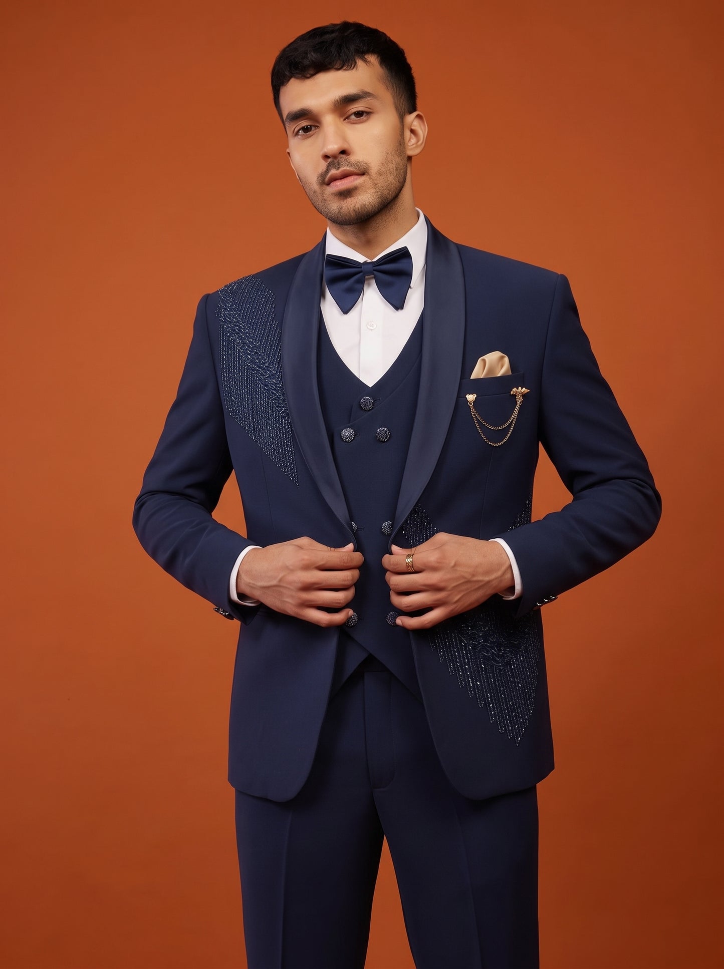 Club AK Men's Navy Blue Designer Three Piece Suit