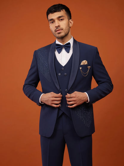 Club AK Men's Navy Blue Designer Three Piece Suit