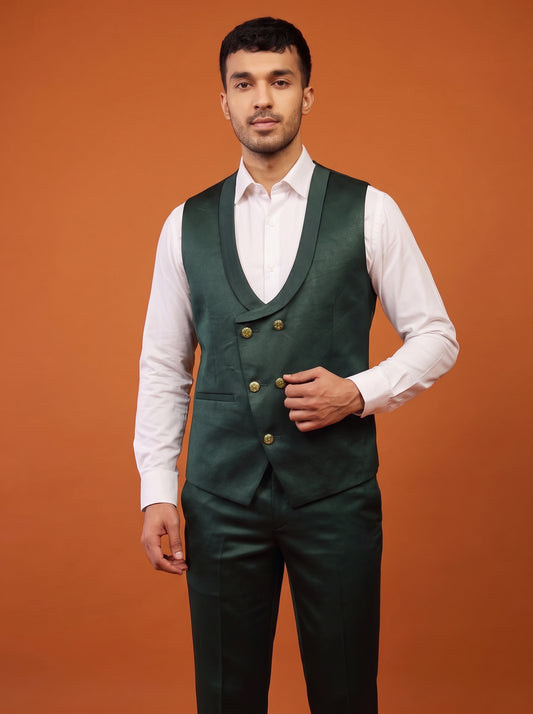 Club AK Men's Emerald Green Satin Three Piece Suit