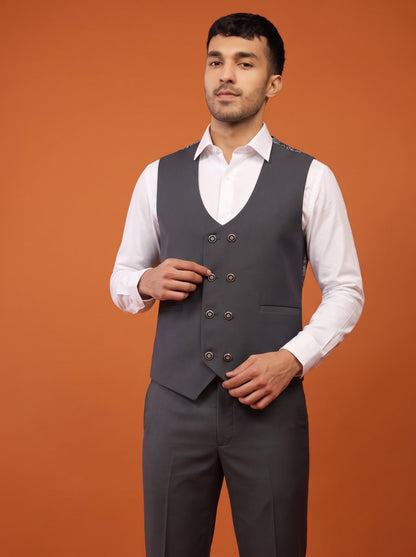 Club AK Men's Charcoal Grey Embroidered Shawl Lapel Three Piece Suit