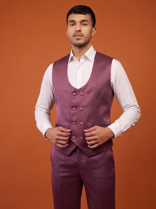 Club AK Men's Mauve Satin Three Piece Suit