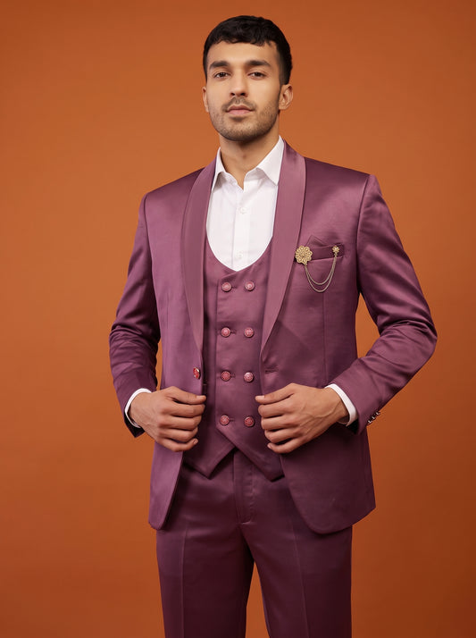 Club AK Men's Mauve Satin Three Piece Suit