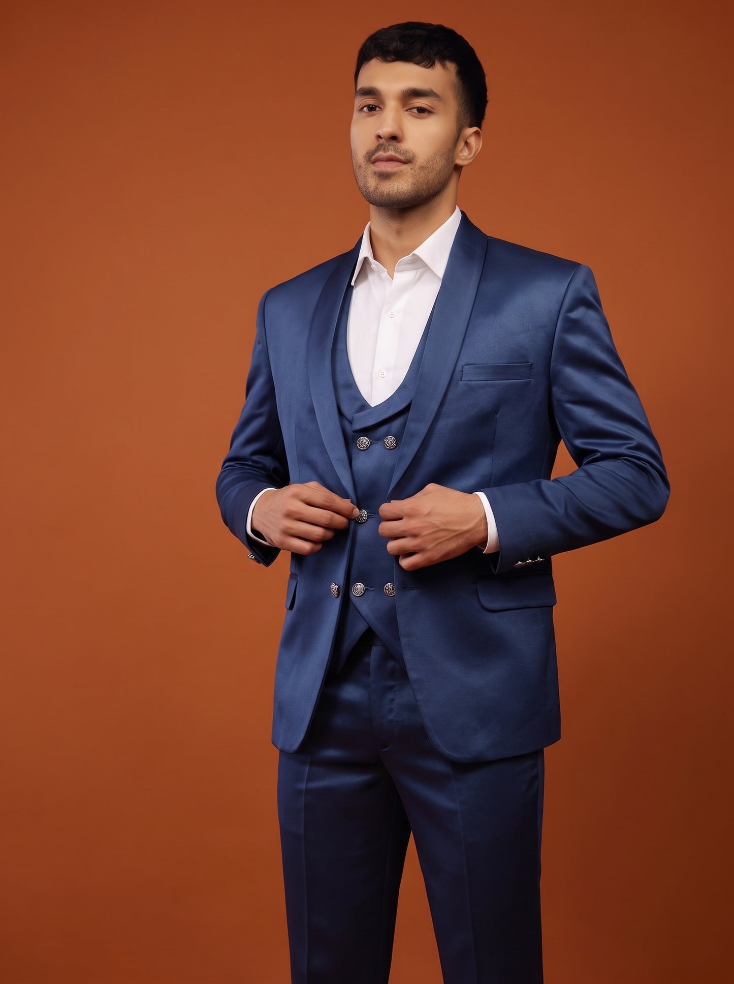 Club AK Men's Royal Blue Three Piece Suit with Shawl Lapel for Wedding & Reception