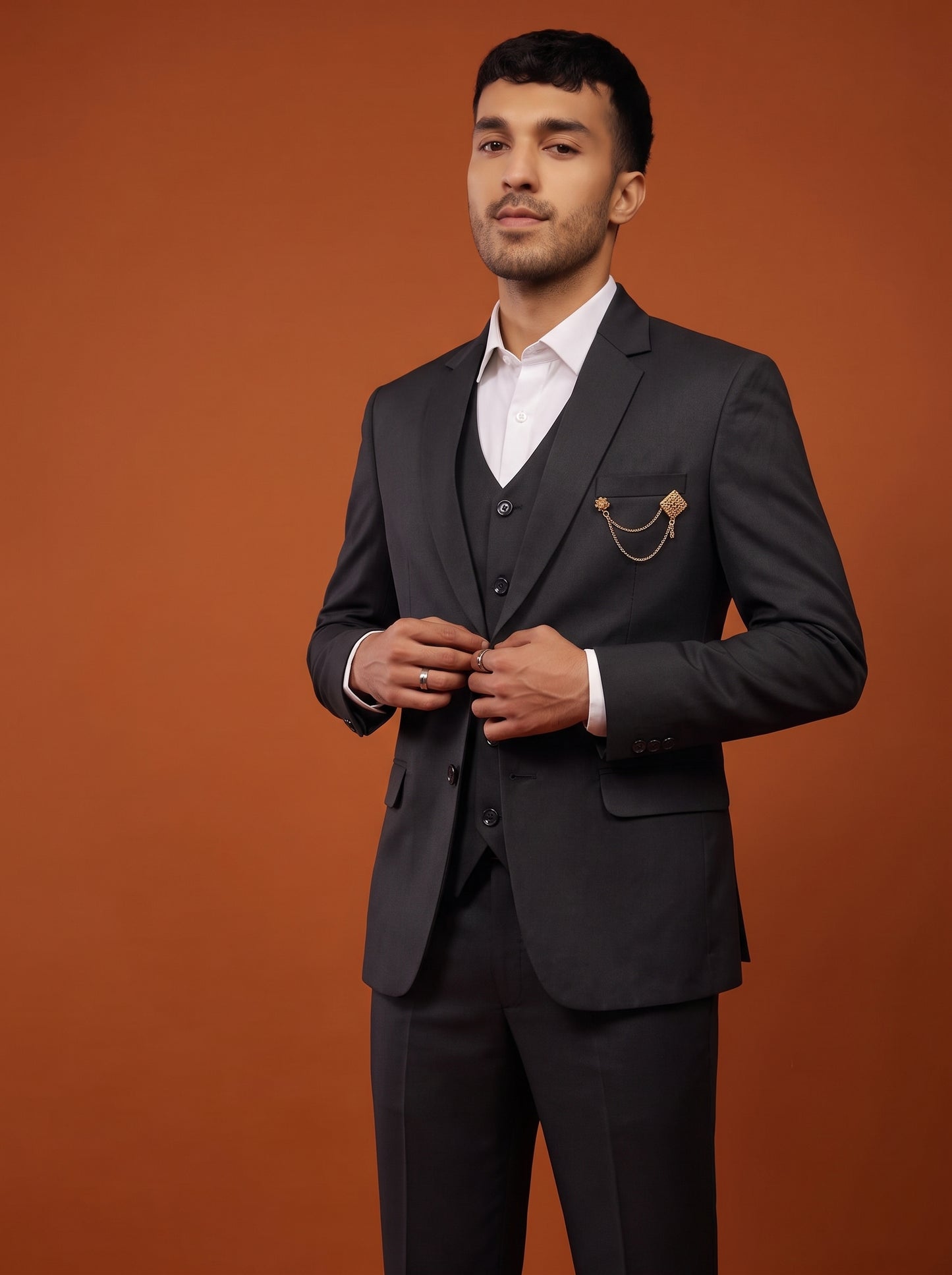 Club AK Men's Classic Black Three Piece Suit – Premium Wedding, Reception, Party & Formal Wear Suit