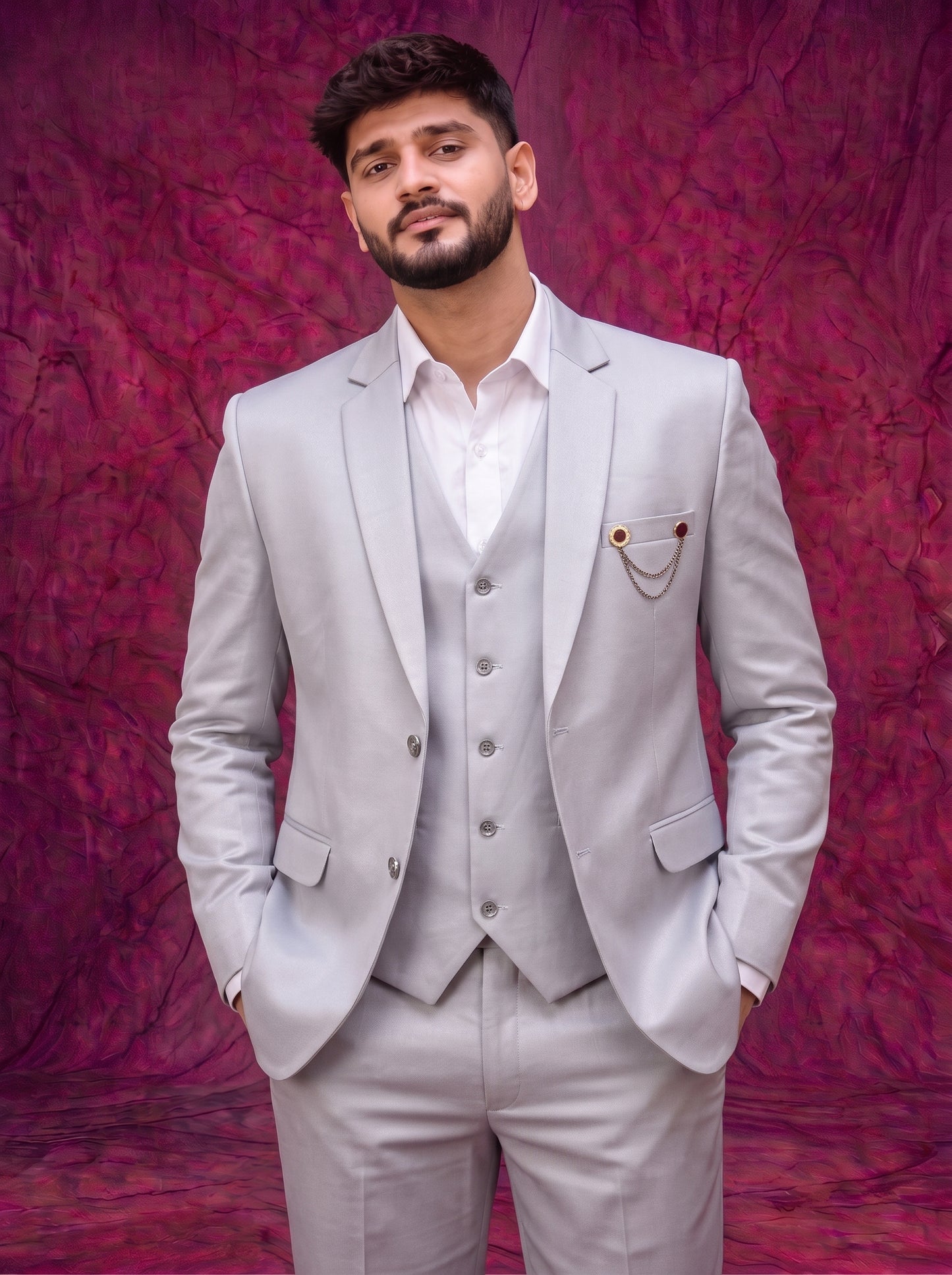 Club AK Men's Light Grey Three Piece Suit – Premium Wedding, Reception & Party Wear Suit
