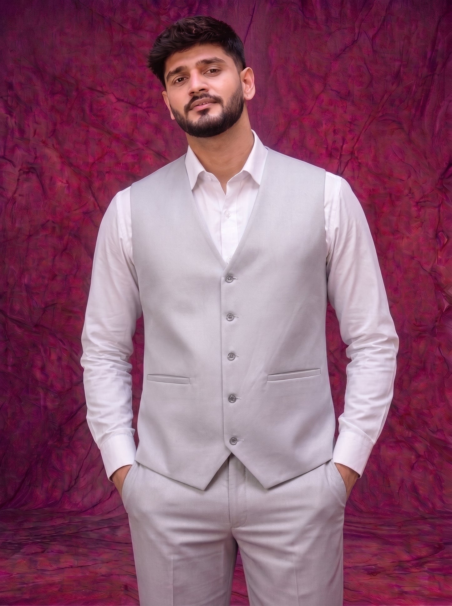 Club AK Men's Light Grey Three Piece Suit – Premium Wedding, Reception & Party Wear Suit