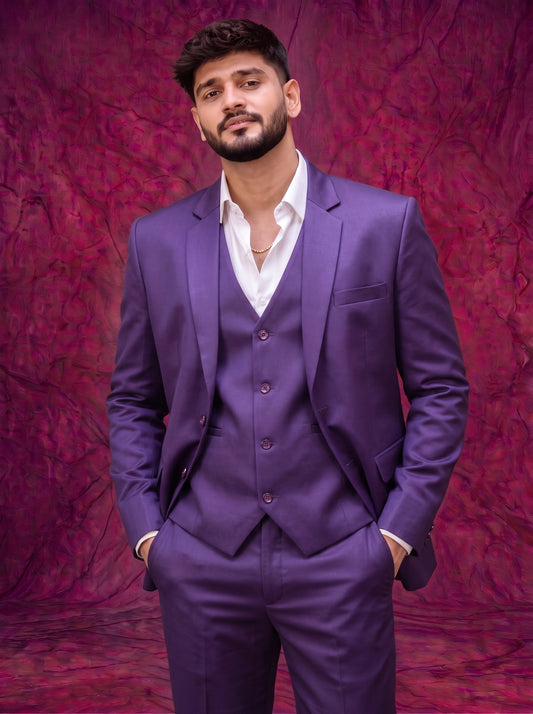 Club AK Men's Royal Purple Three Piece Suit – Premium Wedding, Reception & Party Wear Formal Suit