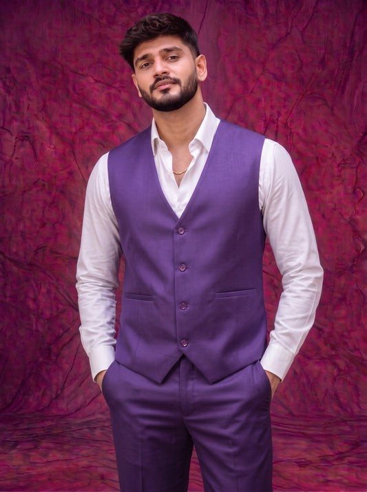 Club AK Men's Royal Purple Three Piece Suit – Premium Wedding, Reception & Party Wear Formal Suit