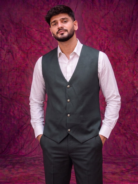 Club AK Men's Dark Green Three Piece Suit – Premium Wedding, Reception & Party Wear Formal Suit