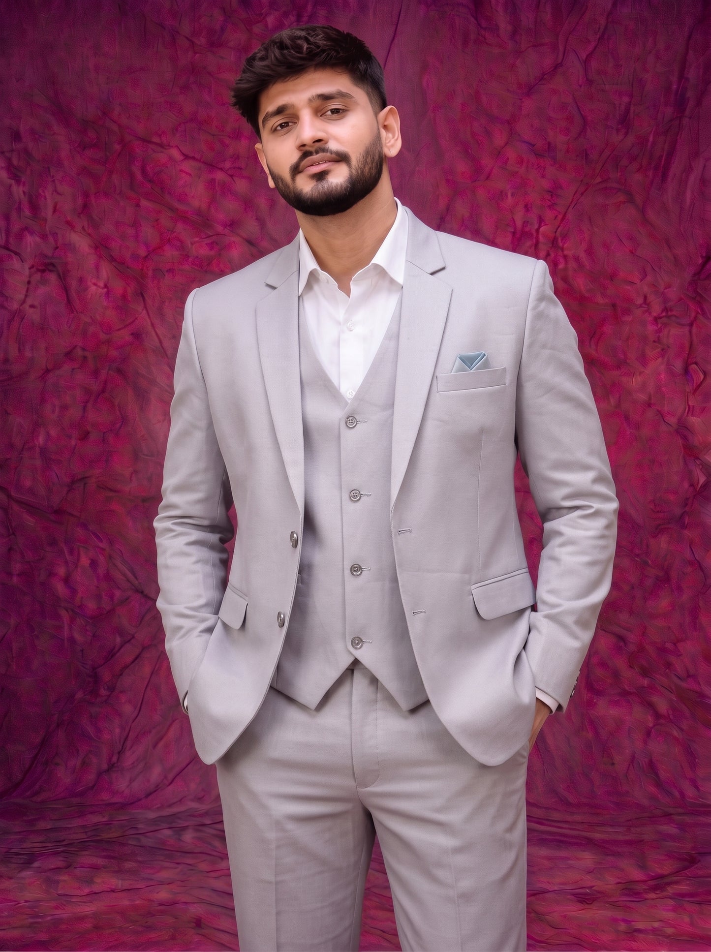 Club AK Men's Pearl White Three Piece Suit – Premium Wedding, Reception & Party Wear Formal Suit