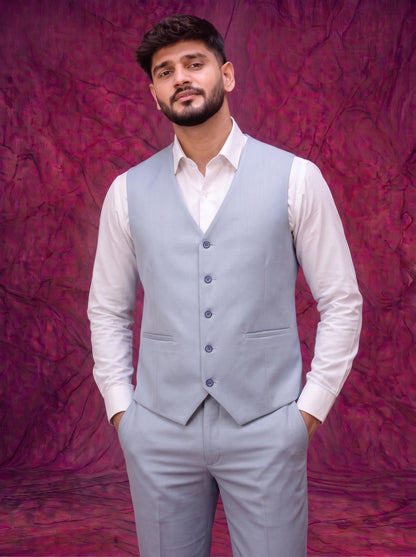 Club AK Men's Ice Blue Three Piece Suit – Premium Wedding, Reception & Party Wear Formal Suit
