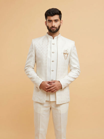 Club AK Men's Black Bandhgala Jodhpuri Suit for Men | Premium Textured Indo Western Blazer
