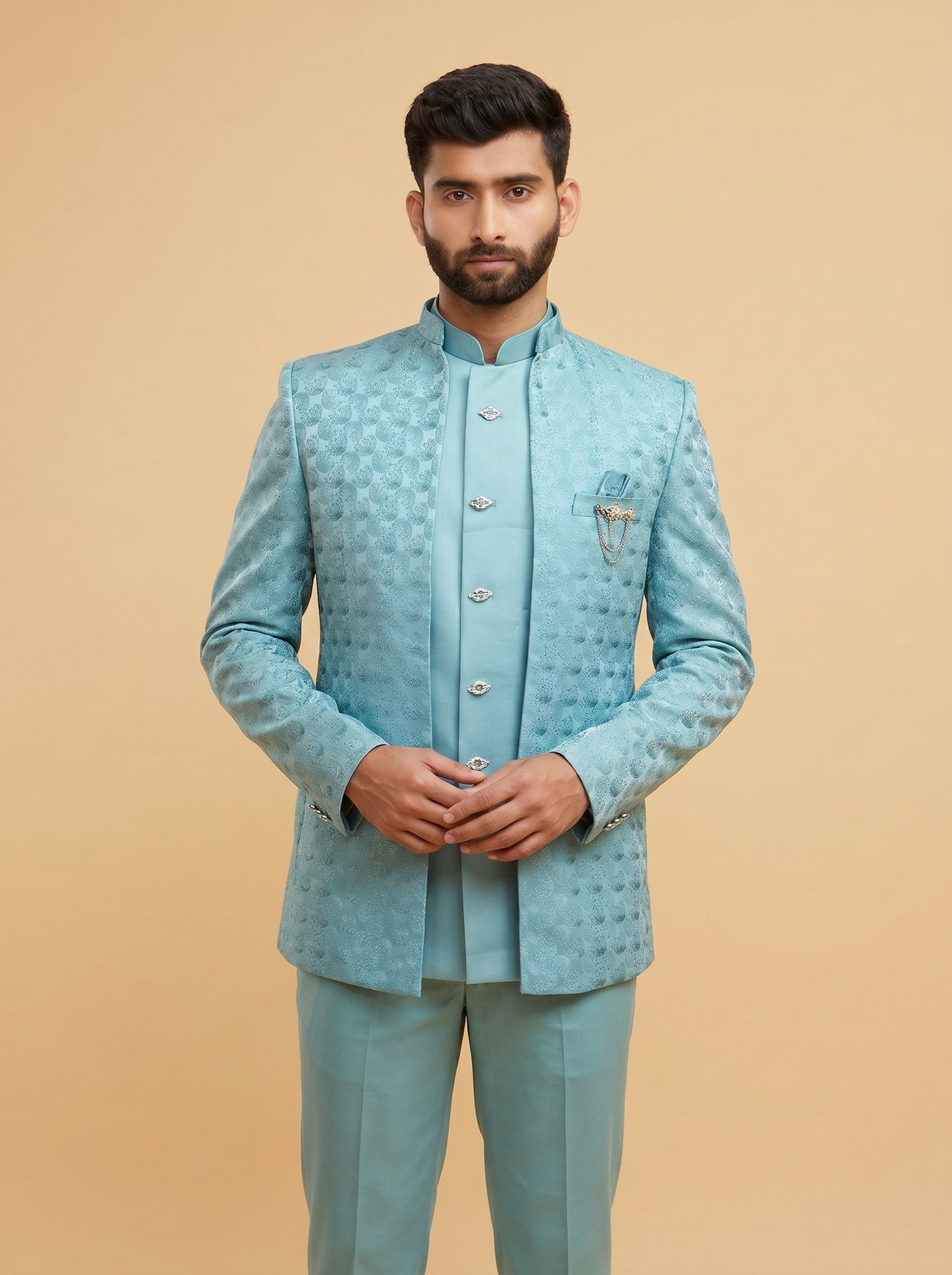 Club AK Men's Black Bandhgala Jodhpuri Suit for Men | Premium Textured Indo Western Blazer