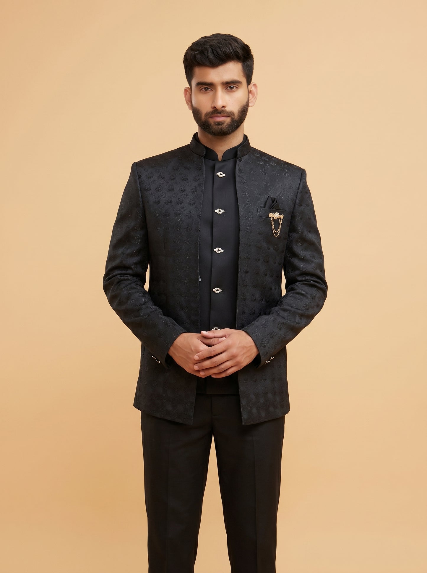 Club AK Men's Black Bandhgala Jodhpuri Suit for Men | Premium Textured Indo Western Blazer
