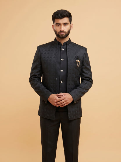 Club AK Men's Black Bandhgala Jodhpuri Suit for Men | Premium Textured Indo Western Blazer