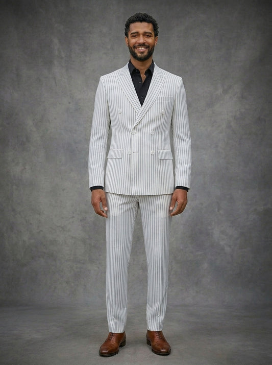 Double Breast White Lining Suit For Men