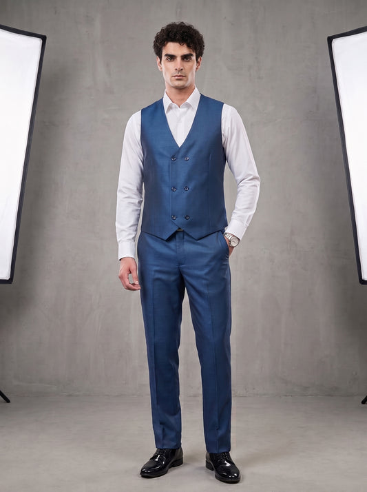 Club AK Men's Steel Blue Premium Three-Piece Suit