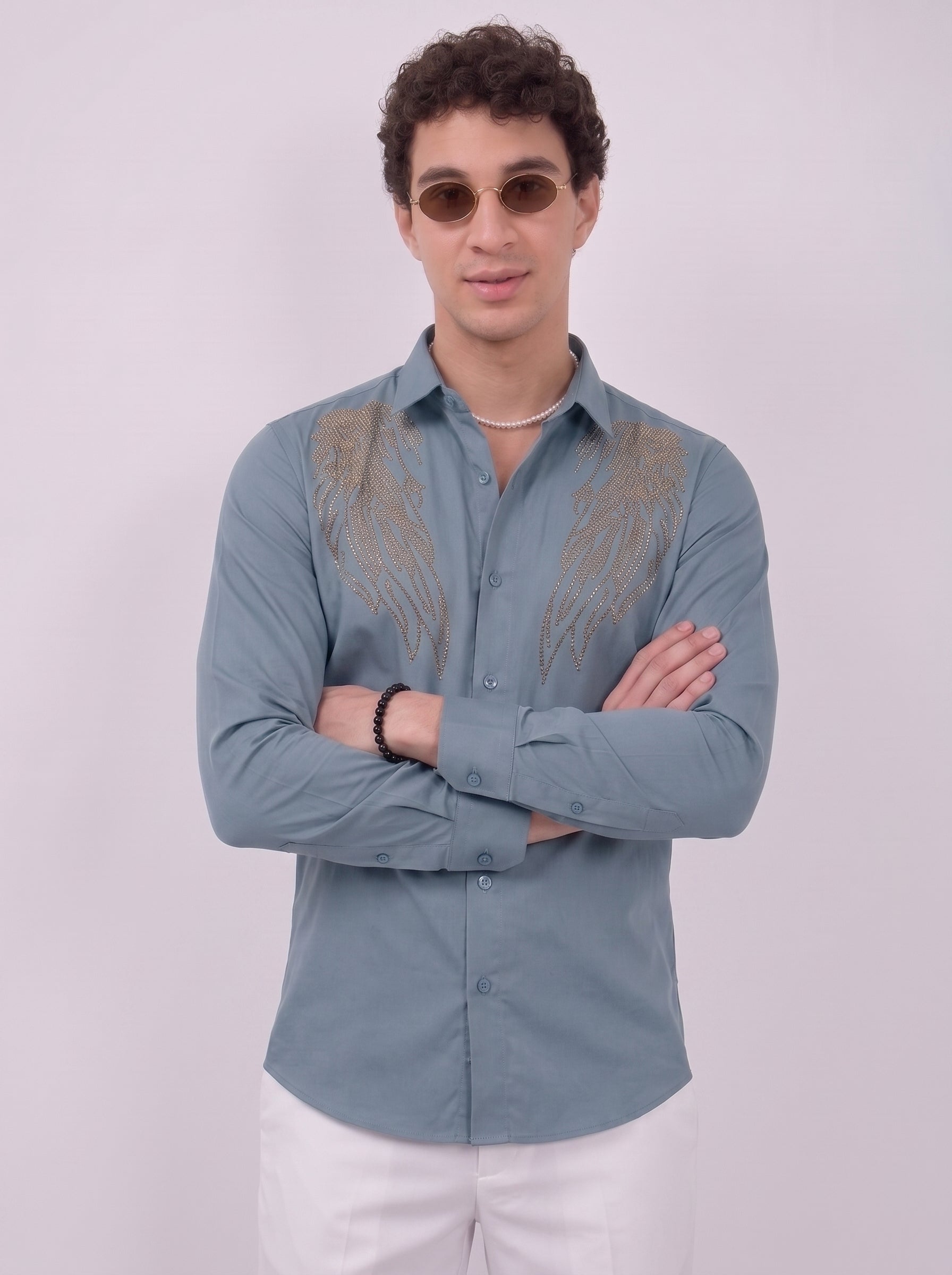 Men's light blue designer party wear shirt