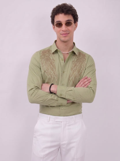 Men's green designer party wear shirt