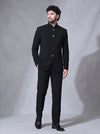 Men's black Japanese fabric bandhgala suit