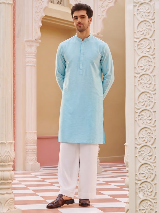 Club AK Men's Sky Blue Kurta Pajama with Textured Nehru Jacket – Premium Ethnic Wear for Wedding, Festive & Party