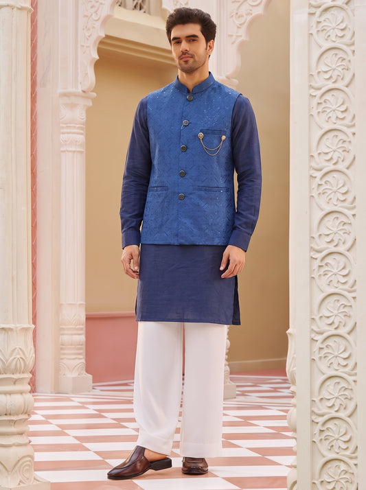 Club AK Men's Sky Blue Kurta Pajama with Textured Nehru Jacket – Premium Ethnic Wear for Wedding, Festive & Party