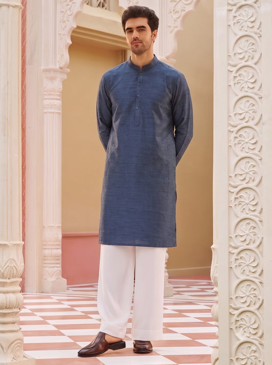 Club AK Men's Steel Blue Kurta Pajama with Textured Nehru Jacket – Premium Wedding, Festive & Ethnic Wear for