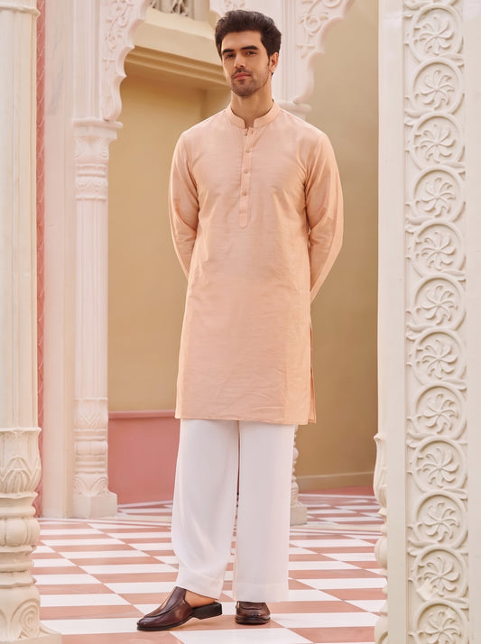Club AK Men's Peach Kurta Pajama with Designer Embroidered Nehru Jacket for Wedding Wear